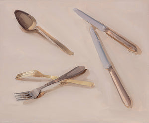 Carrie Mae Smith flatware on linen.