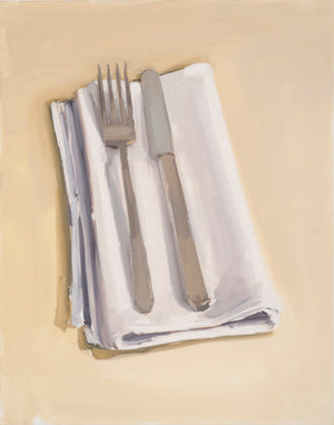 Carrie Mae Smith white napkin fork and knife.