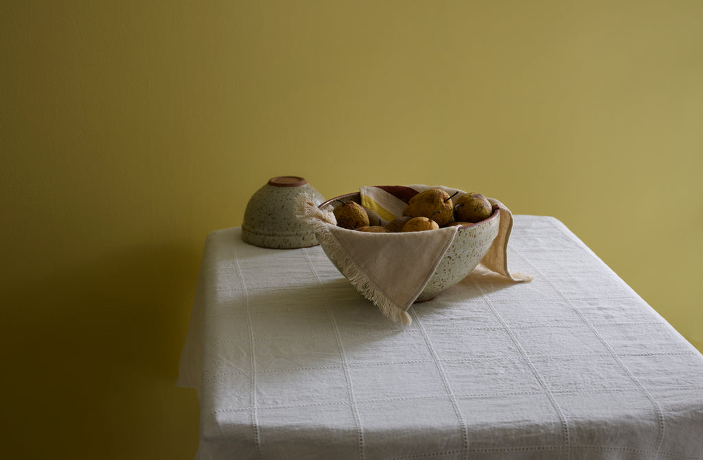 Ivory Linen Windowpane Tablecloth