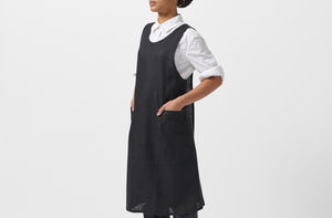 At Work MARCH Black Linen Cross Back Apron