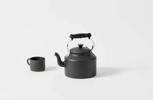 Black hard anodized 3 liter kettle by AGA with black Christiane Perrochon mug
