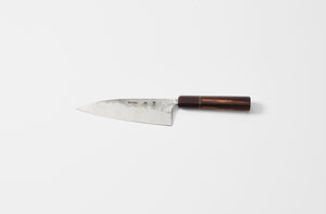 Carter Cutlery muteki funayuki knife with kingwood and zebrawood handle.