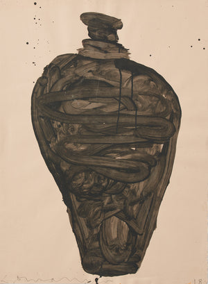 Gary Komarin black vessel on cream enamel on paper painting
