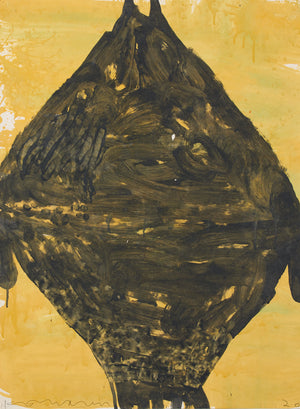 Gary Komarin black vessel on ochre enamel on paper painting 