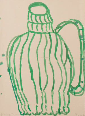 Gary komarin green on cream vessel enamel on paper painting