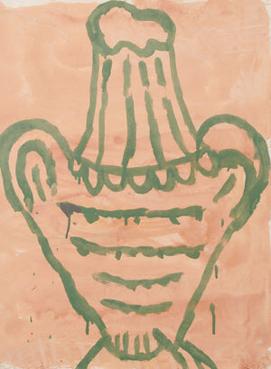 Gary komarin green on terracotta enamel on paper painting 