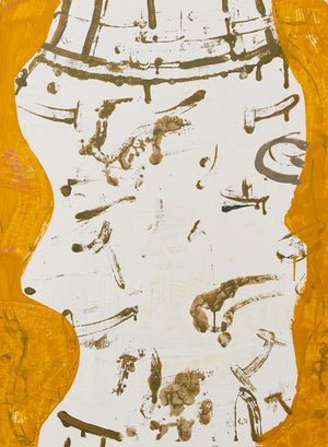 Gary komarin sepia on orange and white vessel enamel on paper painting 
