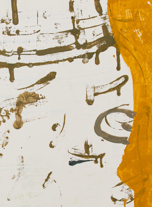 Gary komarin sepia on orange and white vessel enamel on paper painting detail