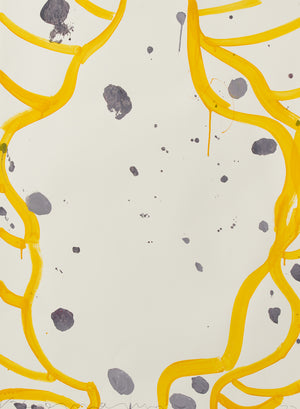 Gary komarin yellow with grey spots on white vessel enamel on paper painting 