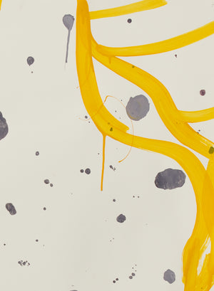 Gary komarin yellow with grey spots on white vessel enamel on paper painting detail