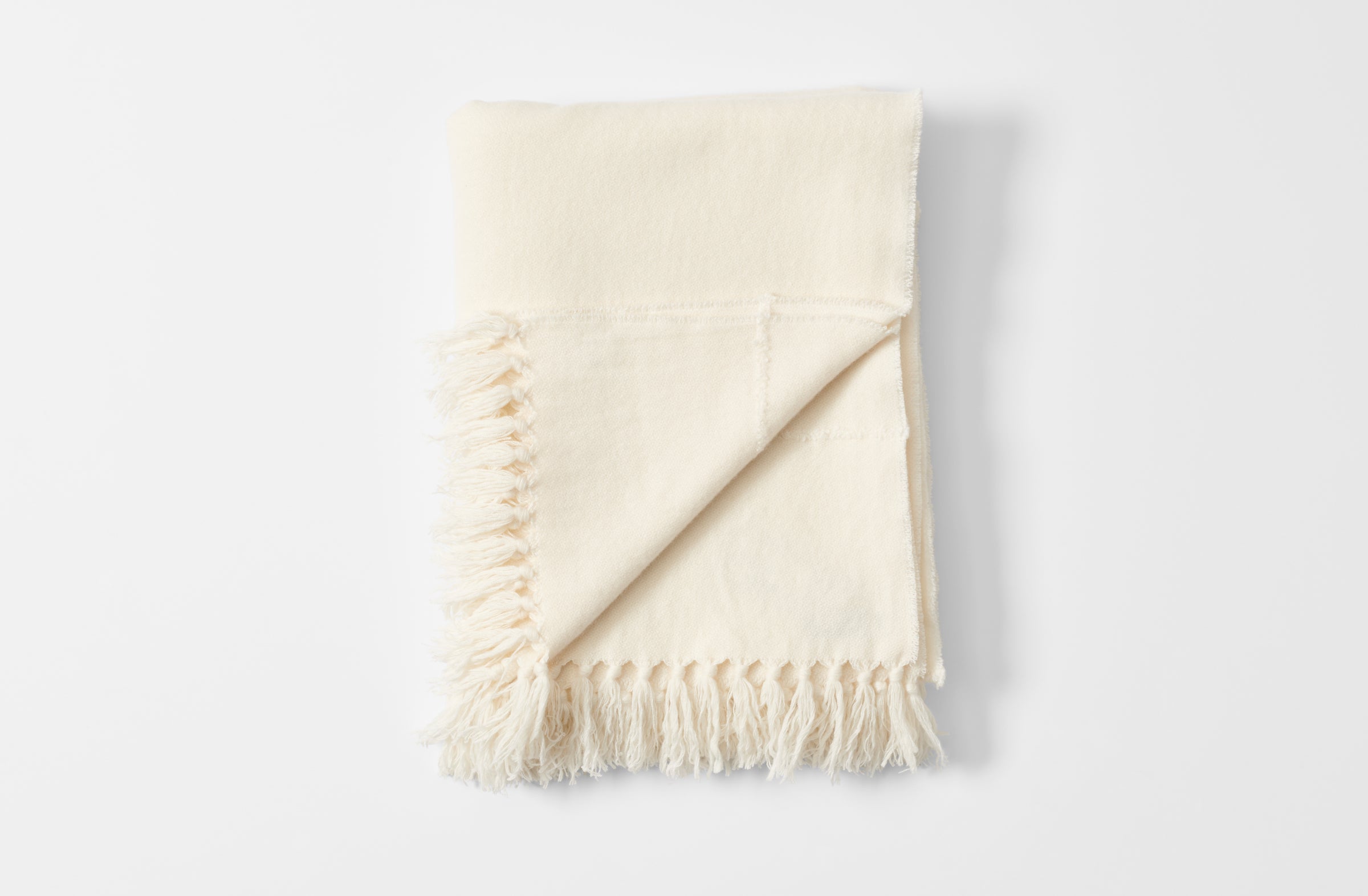 Ivory Fringed Cashmere Throw Blanket MARCH