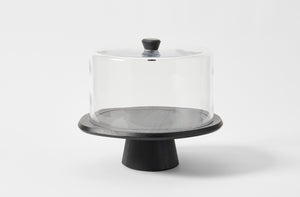 Kelly Wearstler black ash cake stand with knobbed glass dome