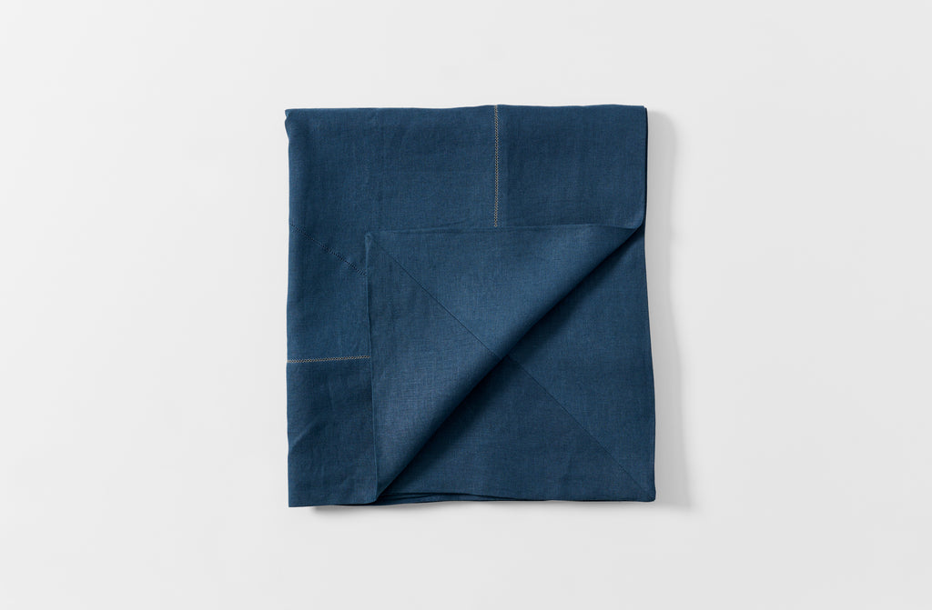 Peter Speliopoulos blue linen tablecloth