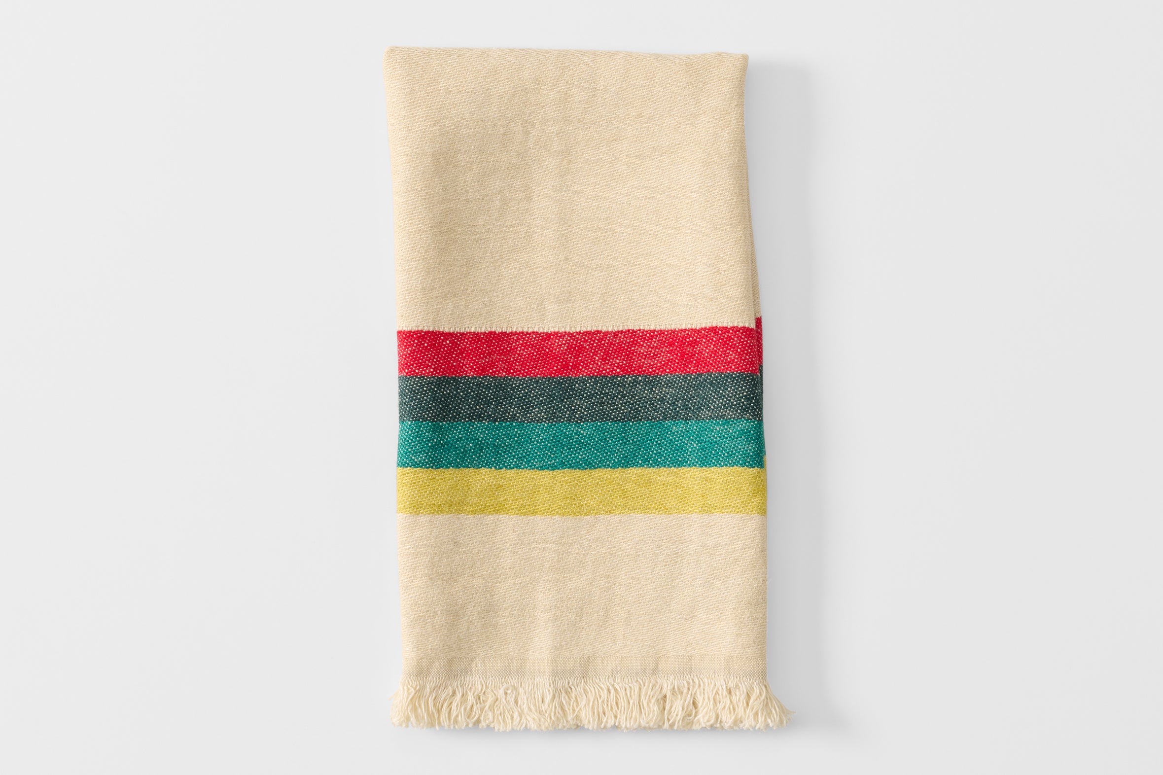Folded summer stripe kitchen towel.