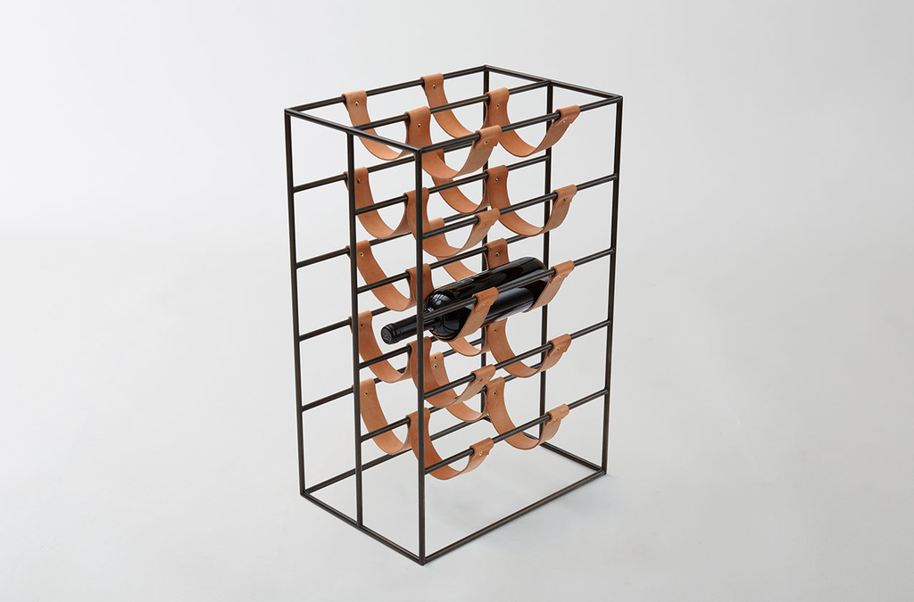 Metal and leather wine rack new arrivals