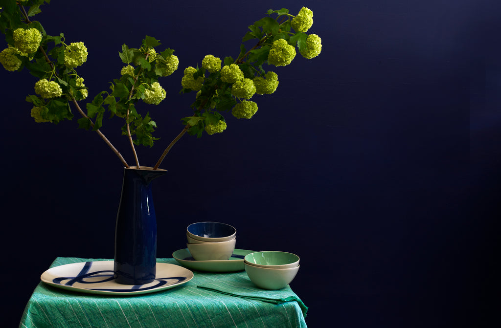 Brickett Davda Deep Pea Green with Ink Swirl Pasta Plate