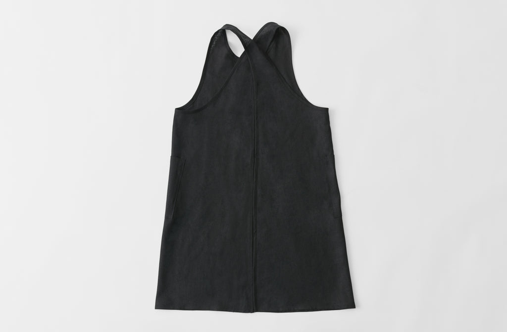 At Work MARCH Black Linen Cross Back Apron