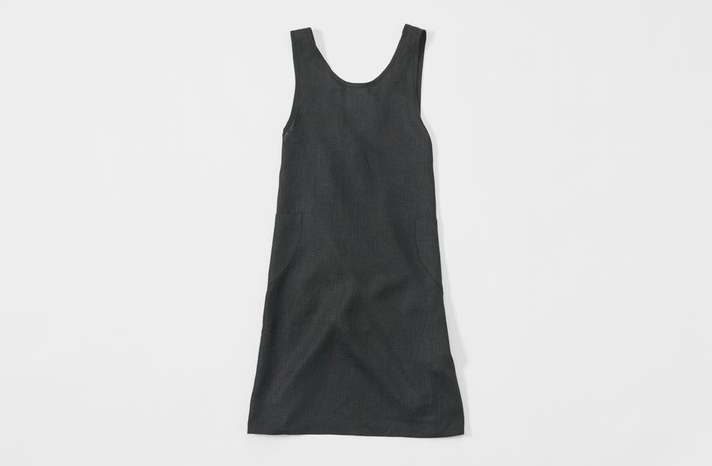 At Work MARCH Black Linen Cross Back Apron