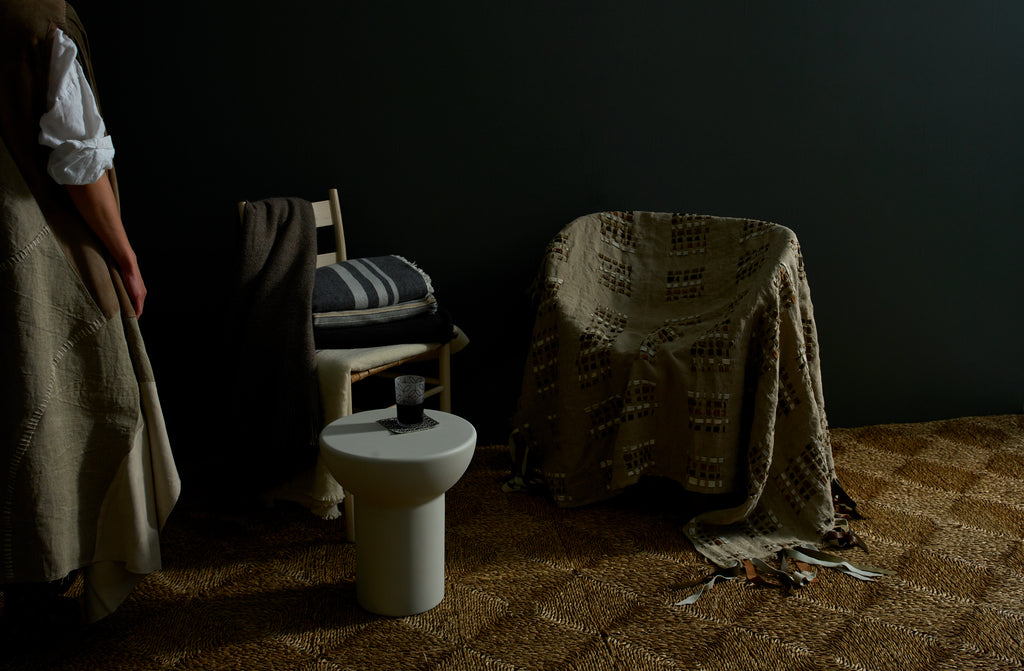 Peter Speliopoulos Wearable Linen and Suede Patchwork Throw Blanket