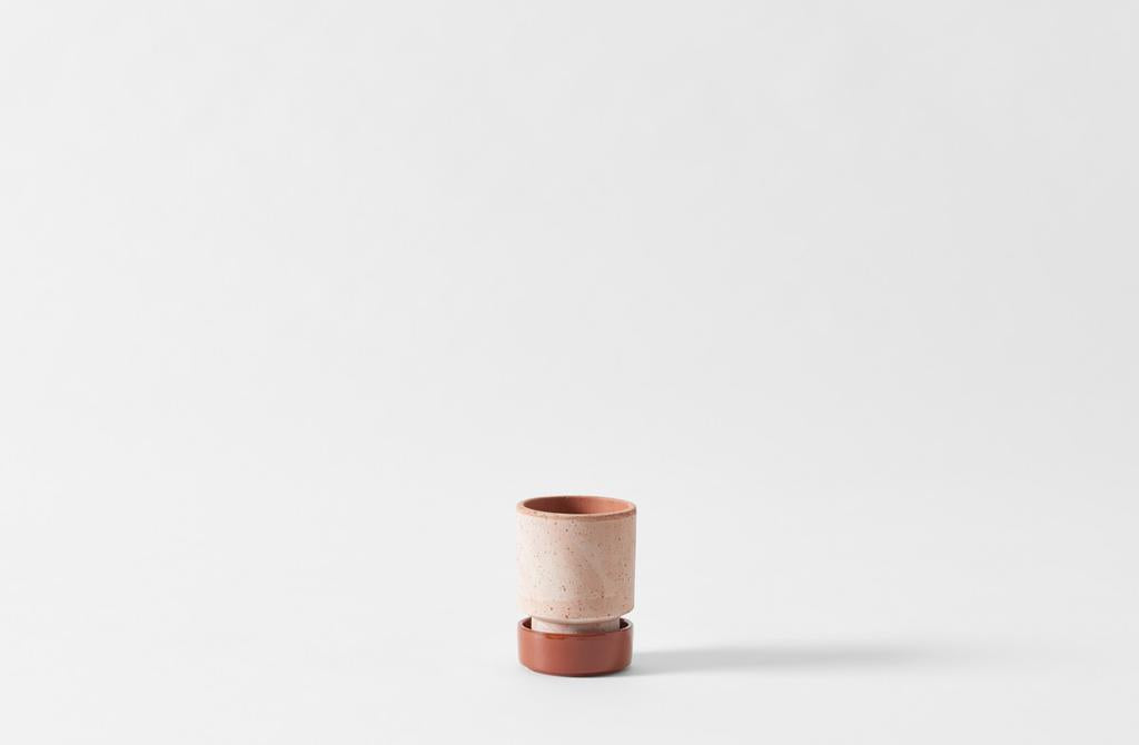 Small Terracotta Cylinder Pot and Saucer