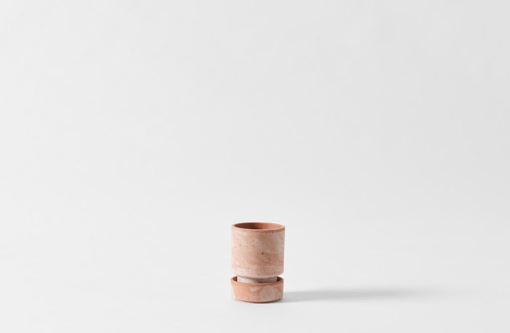 Small Terracotta Cylinder Pot and Saucer