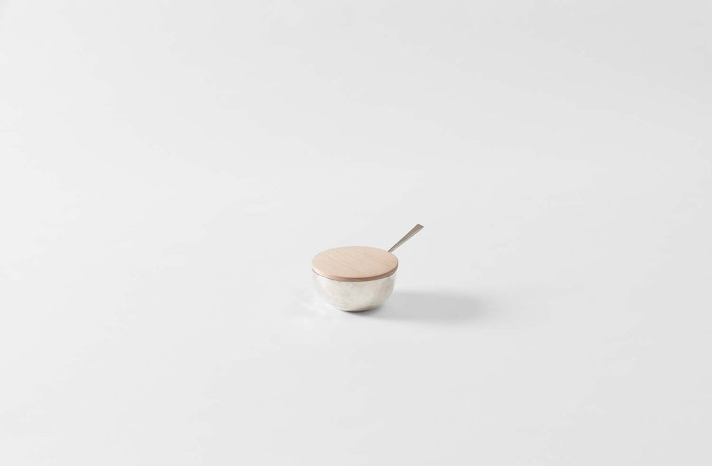 John Corcoran Sterling Silver Spoon and Sugar Bowl with Maple Lid