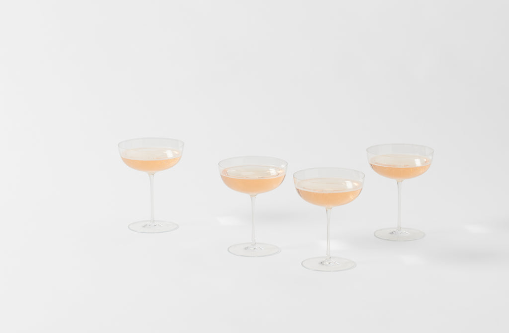 lobmeyr polka champagne cup with sparkling red in multiple glasses