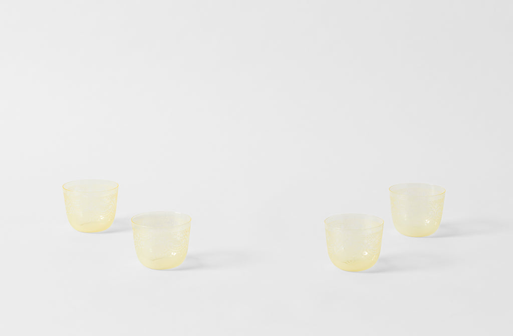 four lobmeyr viennese lace engraved yellow alpha tumblers