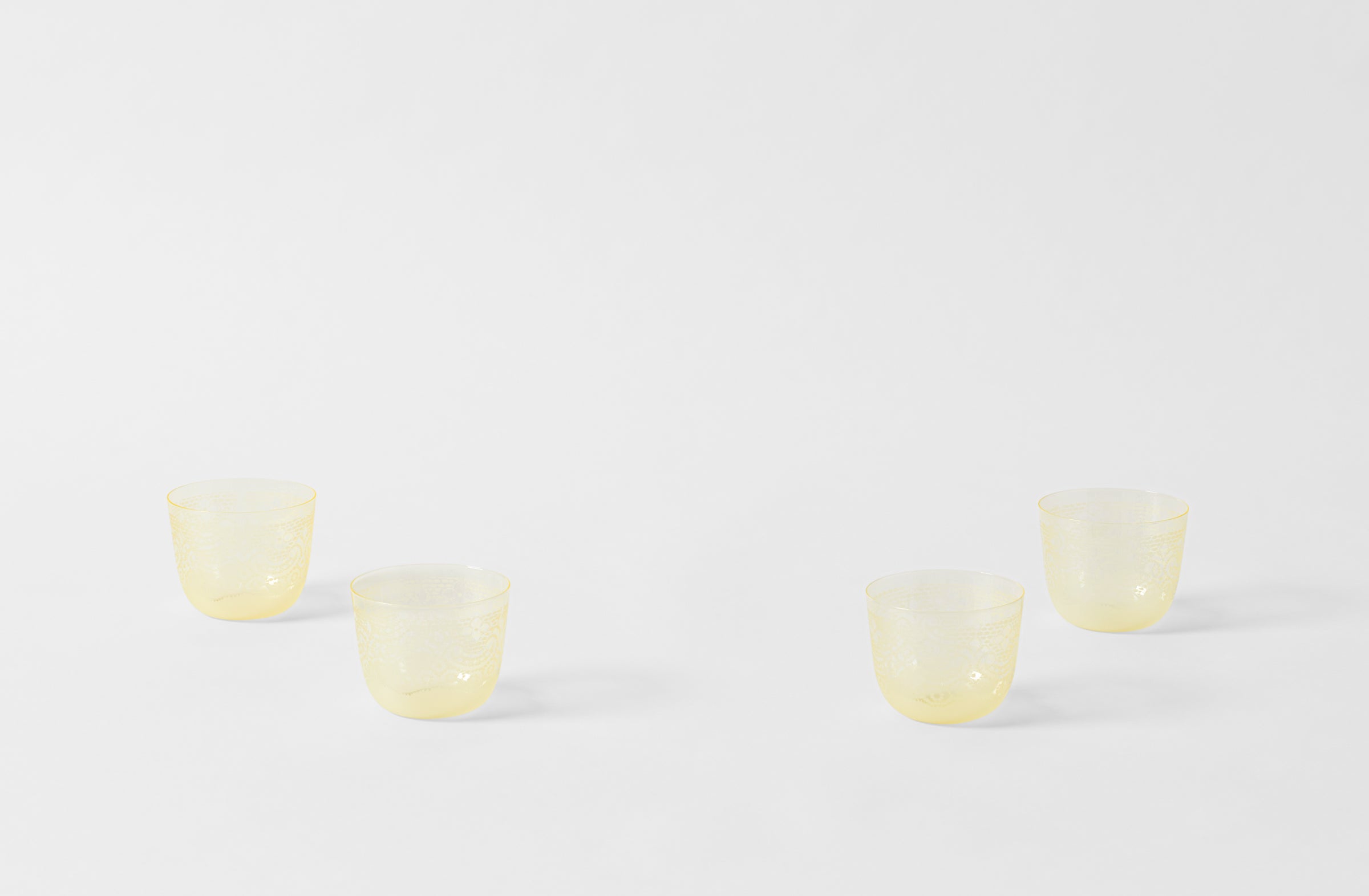 four lobmeyr viennese lace engraved yellow alpha tumblers