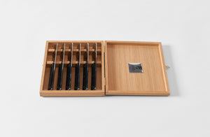 Claude Dozorme Set of 6 Black Marly Steak Knives in Oak Box