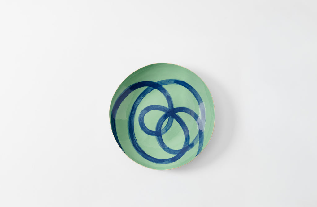 Brickett Davda Deep Pea Green with Ink Swirl Pasta Plate