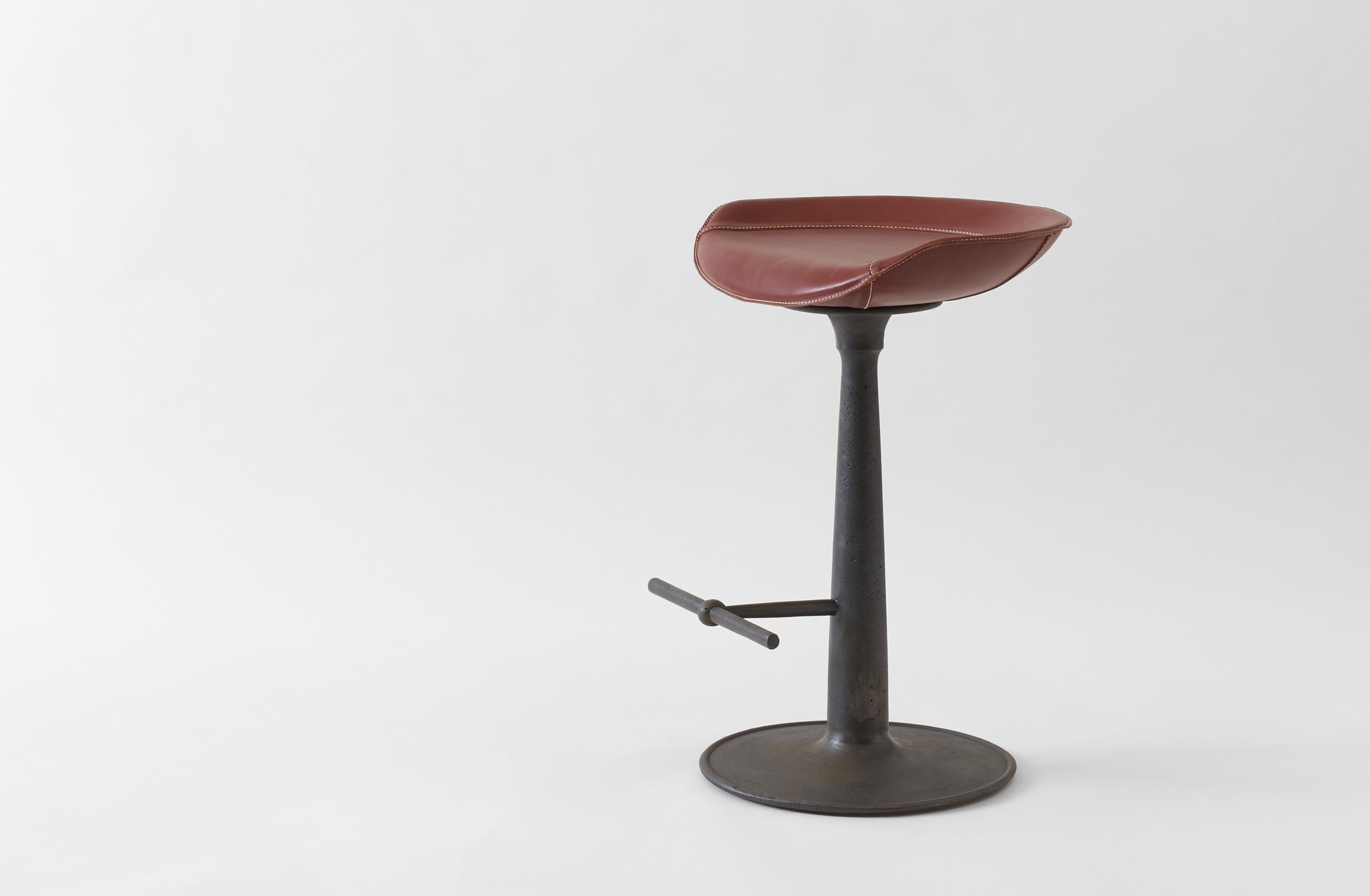 Joshua Vogel for MARCH Cast Iron Stool with Leather Tractor Seat