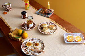 Brown-on-cream-splatterware-breakfast-on-marigold-runner