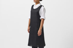 At Work MARCH Black Linen Cross Back Apron