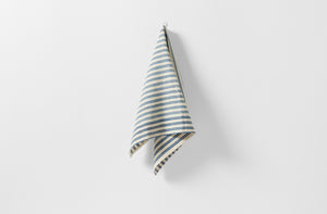 Blue and cream ticking stripe kitchen towel hanging 