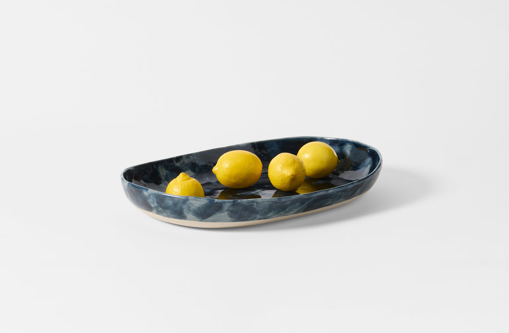Christiane Perrochon Dark Indigo Painted Oval Serving Bowl