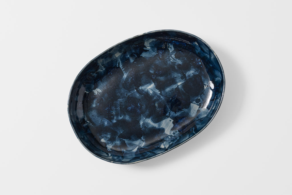 Christiane Perrochon Dark Indigo Painted Oval Serving Bowl