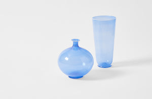 Davide Fuin blue filigree bud vase and blue filigree cylinder vase