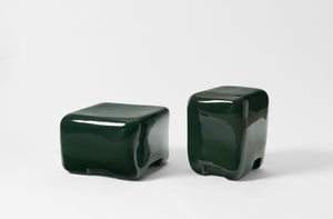 Faye Toogood green cobble low table with Faye Toogood green cobble stool.