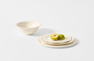 Frances Palmer Currus Dinnerware with green plum halved. Default