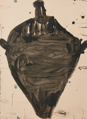 Gary komarin black vessel with handles on cream enamel on paper painting 