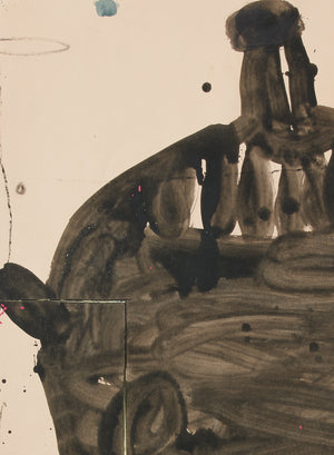 Gary komarin black vessel with handles on cream enamel on paper painting detail