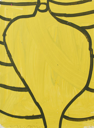 Gary komarin black on yellow vessel enamel on paper painting