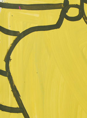 Gary komarin black on yellow vessel enamel on paper painting detail