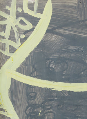 Gary komarin yellow on charcoal vessel enamel on paper painting detail