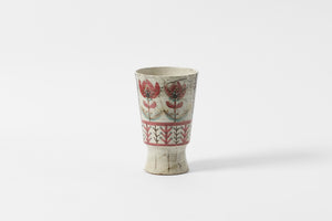 Gustave Reynaud 1960s red motif stoneware vase.