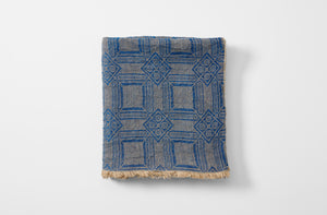 Homespun blue tablecloth folded