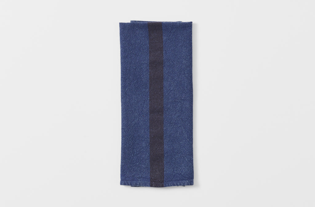Linen kitchen towel in indigo stripe
