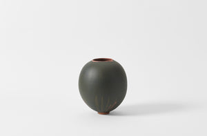 Karen Swami black red stoneware round vessel