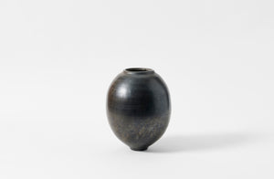 Karen Swami brown large smoke fired vessel with gold kintsugi.